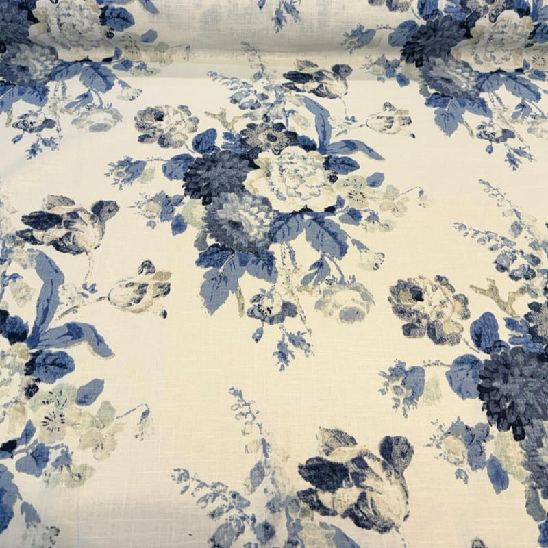 Waverly Nora Chambray Blue Linen Rayon Fabric - Blue Floral, 54" Width (1 Yard)