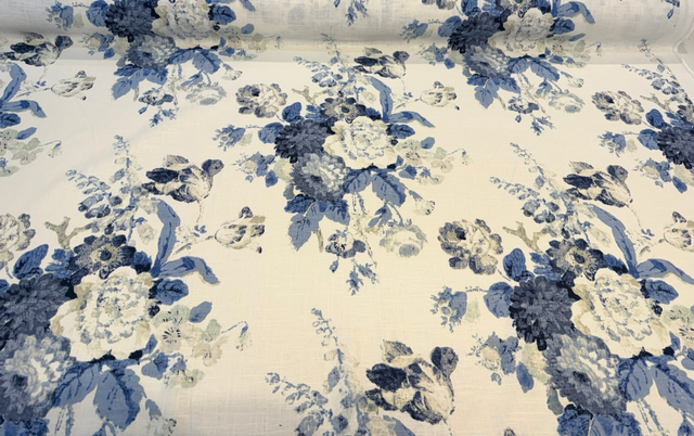 Waverly Nora Chambray Blue Linen Rayon Fabric - Blue Floral, 54" Width (1 Yard)