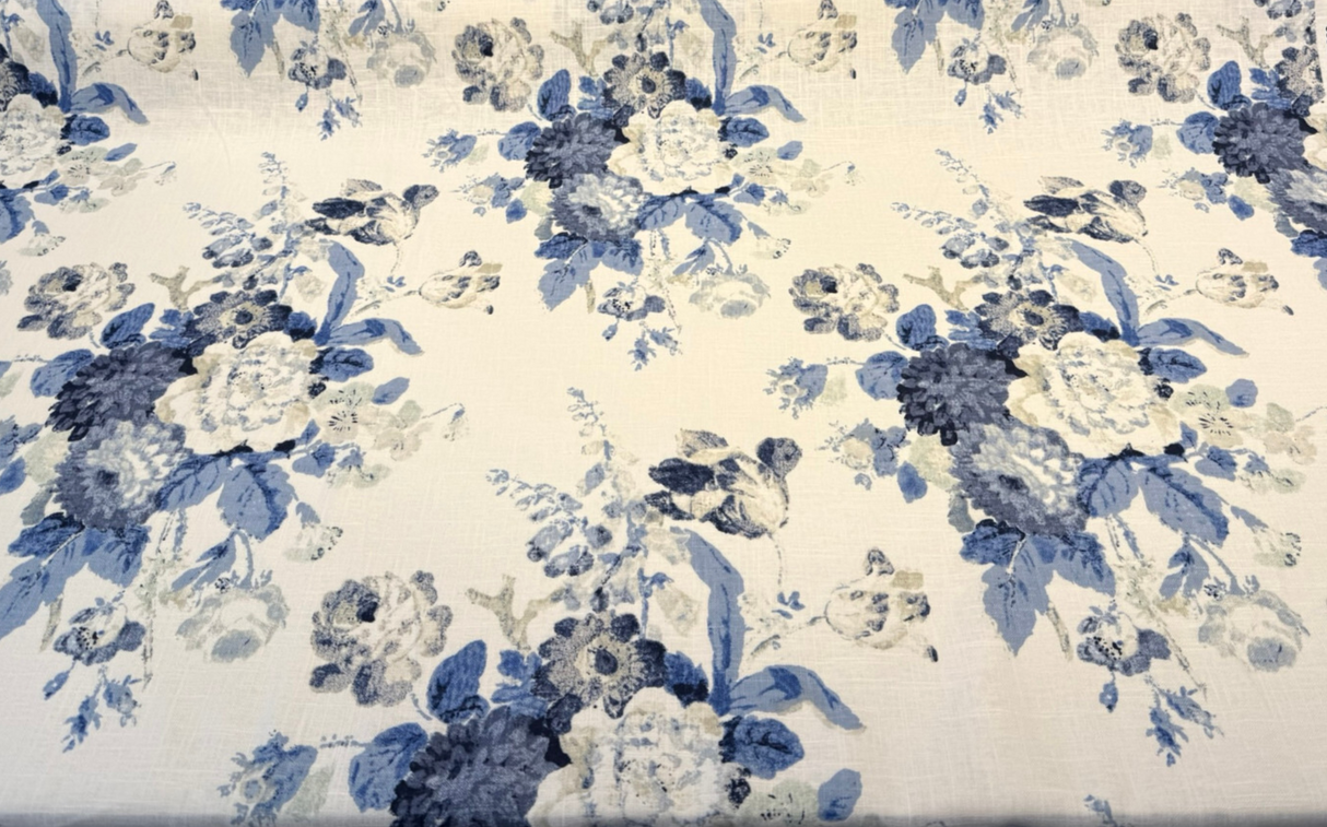 Waverly Nora Chambray Blue Linen Rayon Fabric - Blue Floral, 54" Width (1 Yard)