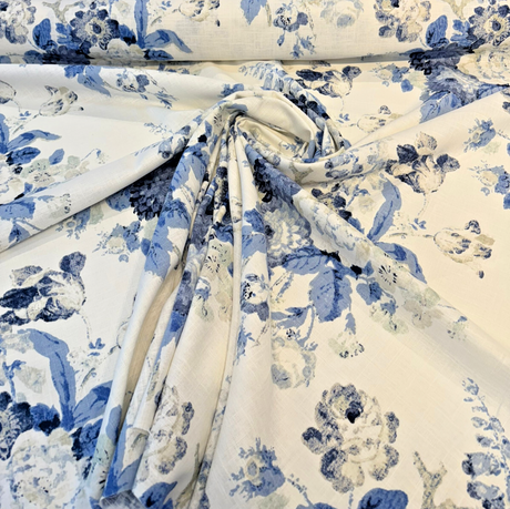 Waverly Nora Chambray Blue Linen Rayon Fabric - Blue Floral, 54" Width (1 Yard)