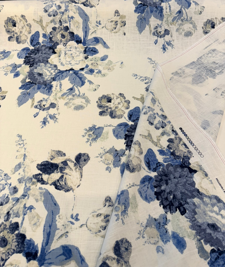 Waverly Nora Chambray Blue Linen Rayon Fabric - Blue Floral, 54" Width (1 Yard)