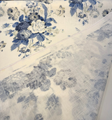 Waverly Nora Chambray Blue Linen Rayon Fabric - Blue Floral, 54" Width (1 Yard)