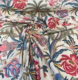 Exotic Curiosity Jewel Linen Fabric - Tropical Floral Botanical Print, 54" Width (1 Yard)