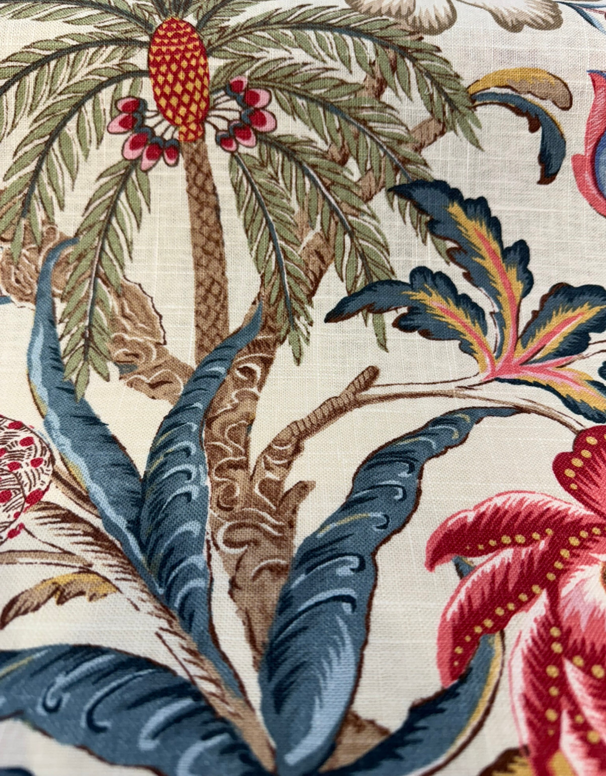 Exotic Curiosity Jewel Linen Fabric - Tropical Floral Botanical Print, 54" Width (1 Yard)
