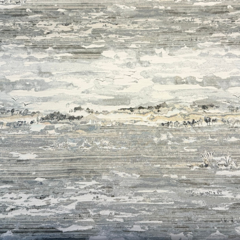 Scenic Outlook Haze Polyester Chenille Jacquard Fabric - Haze Gray, Ivory, Charcoal Scenic Landscape, 58.5" Width (1 Yard)
