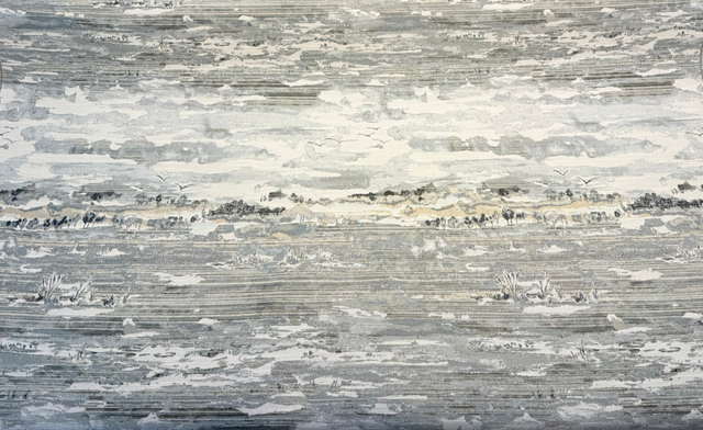 Scenic Outlook Haze Polyester Chenille Jacquard Fabric - Haze Gray, Ivory, Charcoal Scenic Landscape, 58.5" Width (1 Yard)