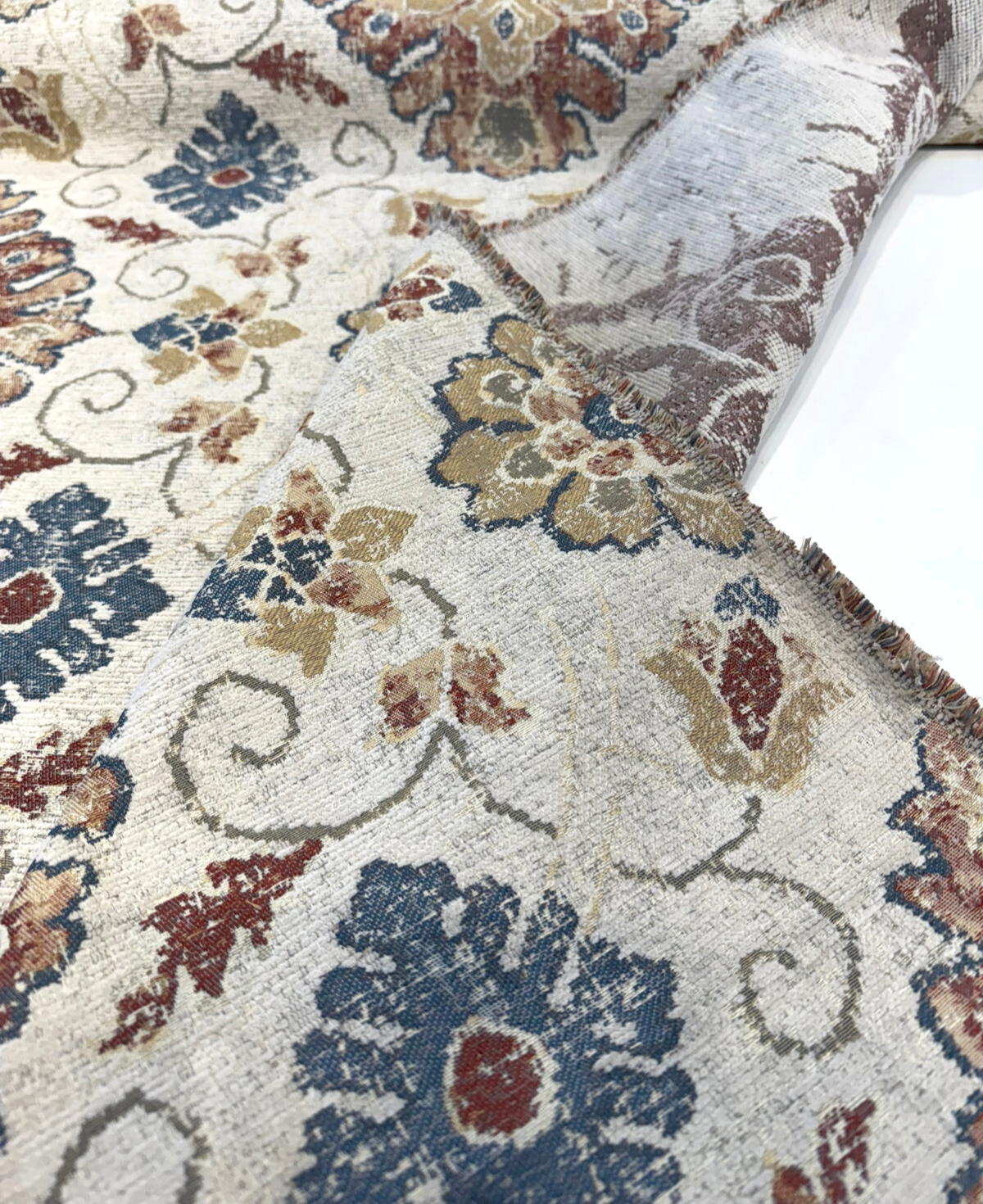 Swavelle Uwharrie Liberty Medallion Chenille Fabric - Rust, Gold, Slate Blue, Ivory Medallion, 58" Width (1 Yard)
