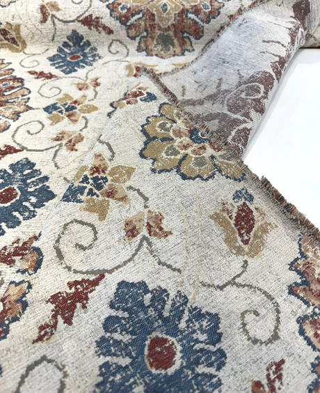 Swavelle Uwharrie Liberty Medallion Chenille Fabric - Rust, Gold, Slate Blue, Ivory Medallion, 58" Width (1 Yard)
