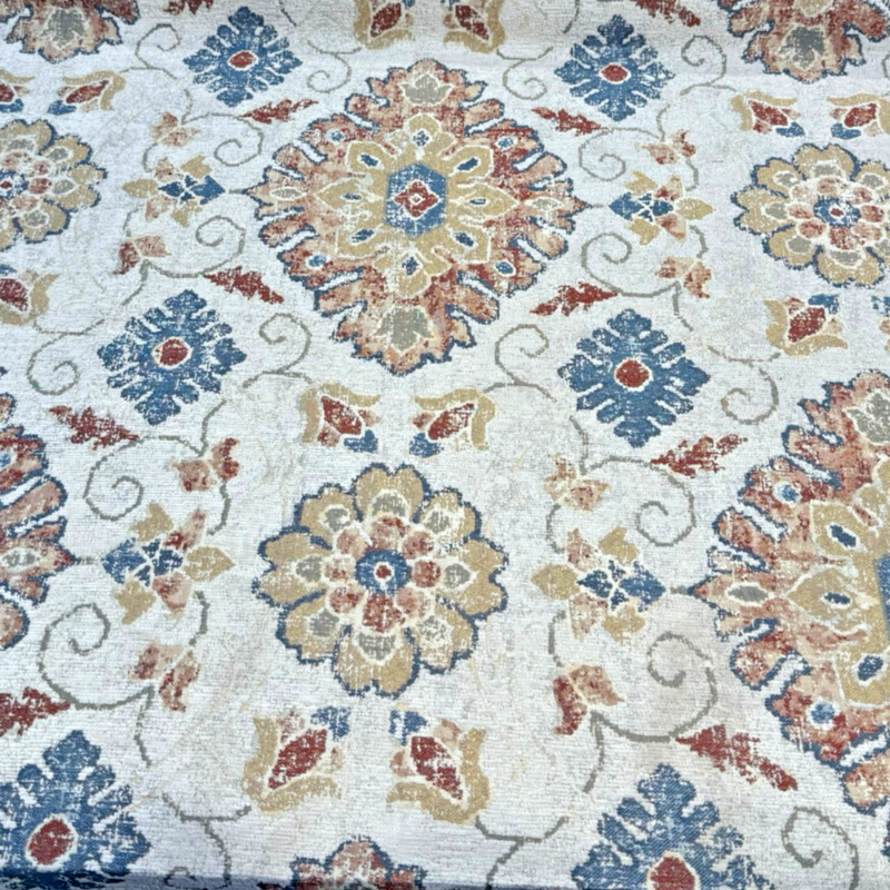 Swavelle Uwharrie Liberty Medallion Chenille Fabric - Rust, Gold, Slate Blue, Ivory Medallion, 58" Width (1 Yard)