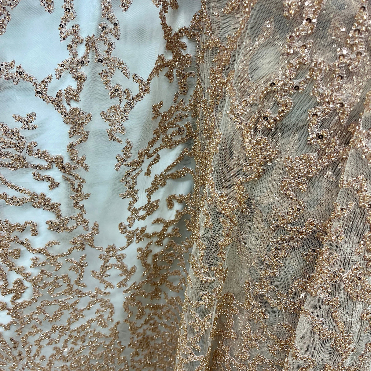 Beaded Lace Fabric on Polyester Net Mesh 52" Wide
