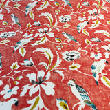 Forest View Mandarin Birds Cotton Fabric - Mandarin Orange Bird Floral Print, 54" Width (1 Yard)