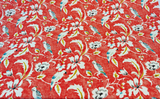 Forest View Mandarin Birds Cotton Fabric - Mandarin Orange Bird Floral Print, 54" Width (1 Yard)