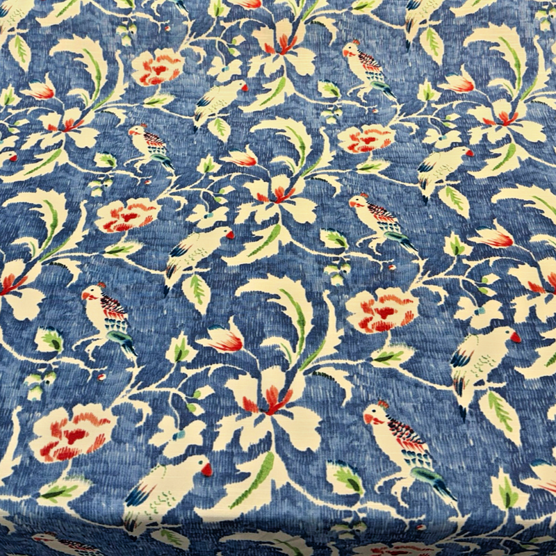 Forest View Cotton Fabric - Sky Blue Birds, Floral Vine Print, 54" Width (By The Yard)