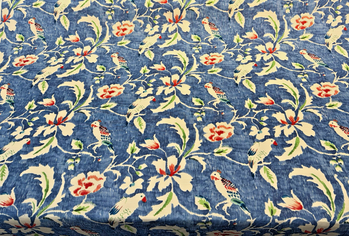 Forest View Cotton Fabric - Sky Blue Birds, Floral Vine Print, 54" Width (By The Yard)