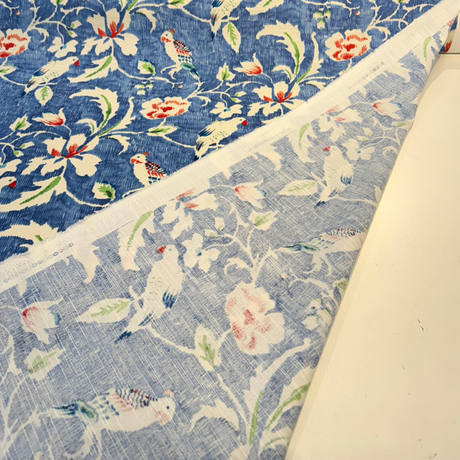 Forest View Cotton Fabric - Sky Blue Birds, Floral Vine Print, 54" Width (By The Yard)