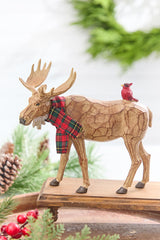 6.5" - 9" Moose with Cardinal & Plaid Scarf