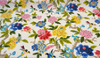 Celeste Spring Birds Floral Cotton Fabric - Ivory Background, Pink Coral Yellow Blue Green Bird And Peony Print, 54" Width (1 Yard)