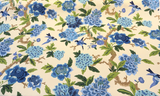 Celeste Blue Luna Birds Floral 100 Percent Cotton Fabric - Bluebirds, Peonies, Hydrangeas, 54" Width (1 Yard)