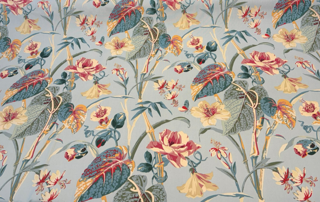 Your Grace Lagoon Cotton Basketweave Fabric - Lagoon Teal Floral, 54" Width (1 Yard)