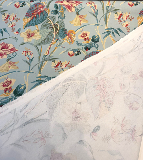 Your Grace Lagoon Cotton Basketweave Fabric - Lagoon Teal Floral, 54" Width (1 Yard)
