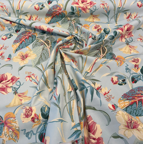 Your Grace Lagoon Cotton Basketweave Fabric - Lagoon Teal Floral, 54" Width (1 Yard)