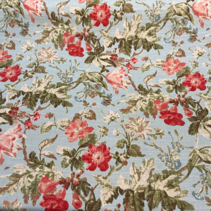 Cosima Robins Egg Cotton Linen Fabric - Vintage Floral, Robins Egg Blue, 55" Width (By The Yard)