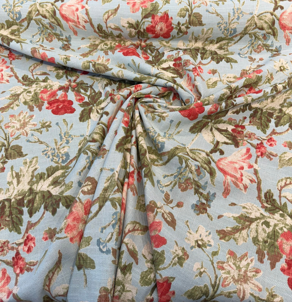 Cosima Robins Egg Cotton Linen Fabric - Vintage Floral, Robins Egg Blue, 55" Width (By The Yard)
