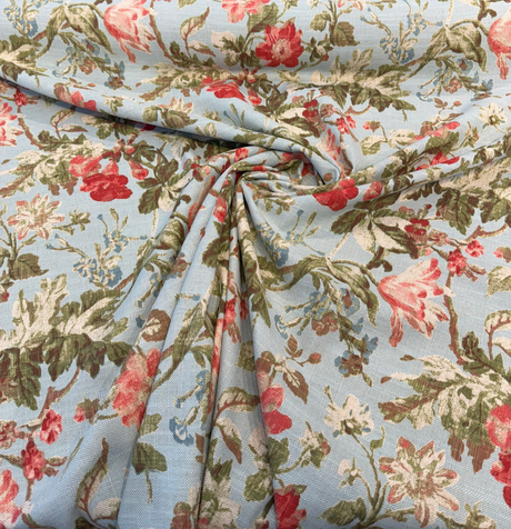 Cosima Robins Egg Cotton Linen Fabric - Vintage Floral, Robins Egg Blue, 55" Width (By The Yard)