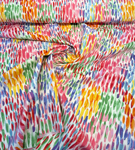 Make It Rain Fiesta Cotton Fabric - Multicolor Abstract Brushstroke Dots, 54" Width (By The Yard)