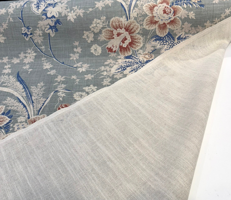 Stonington Seaspray Cotton Linen Blend Fabric - Vintage Floral, Sea Green, Rose, Federal Blue, White, 54" Width (1 Yard)