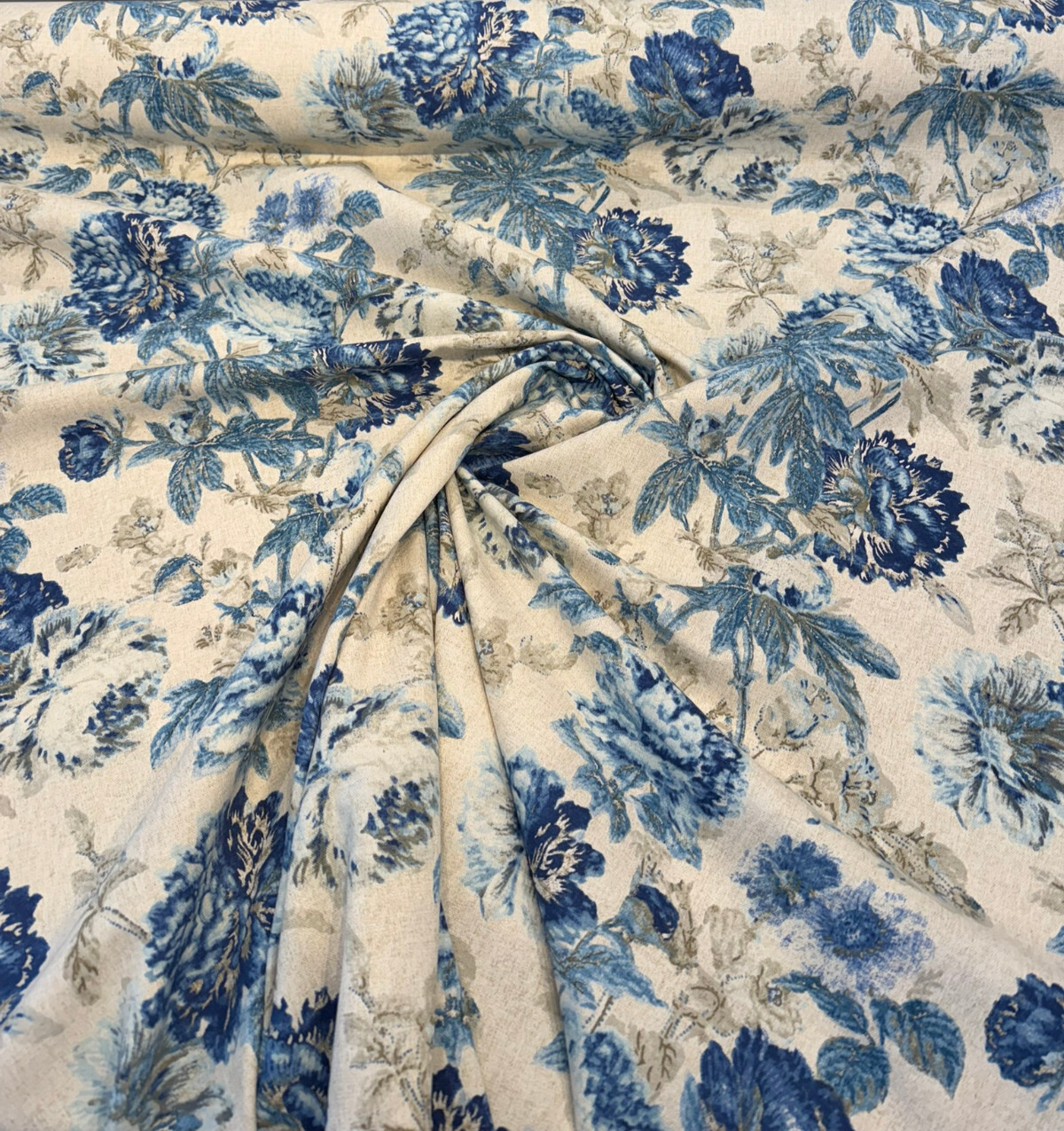Waverly Daphne Blue Luna Linen Floral Cotton Linen Fabric - Blue Floral Botanical Print, 54" Width (1 Yard)