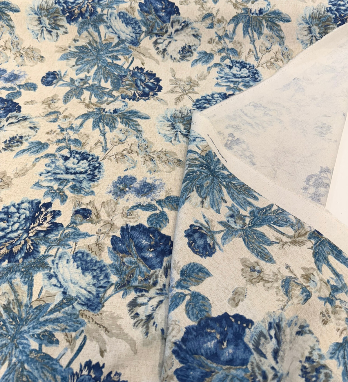 Waverly Daphne Blue Luna Linen Floral Cotton Linen Fabric - Blue Floral Botanical Print, 54" Width (1 Yard)