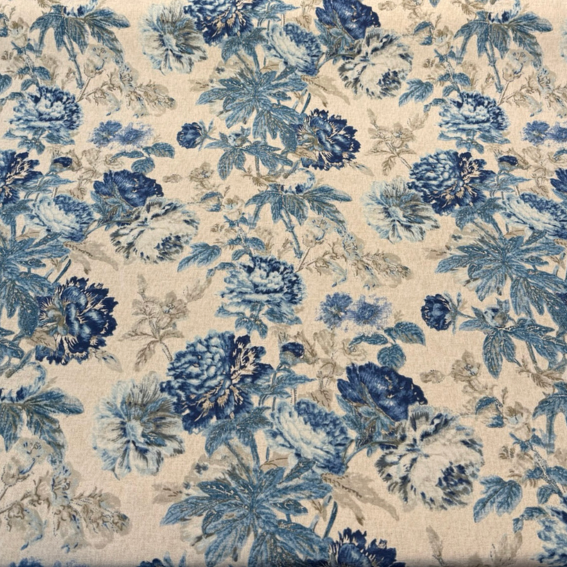 Waverly Daphne Blue Luna Linen Floral Cotton Linen Fabric - Blue Floral Botanical Print, 54" Width (1 Yard)