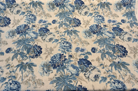 Waverly Daphne Blue Luna Linen Floral Cotton Linen Fabric - Blue Floral Botanical Print, 54" Width (1 Yard)