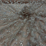 1 Yard Beaded Lace Fabric Embroidered 100 Percent Polyester Net Mesh 53 inch Width