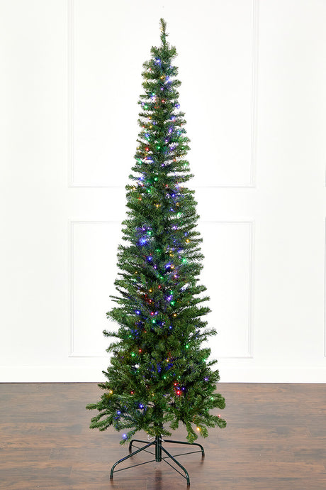 7.5' Christmas Pencil Pine Tree with 300 Color-Changing LED Lights