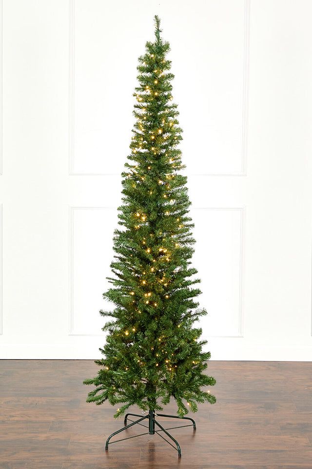 7.5' Christmas Pencil Pine Tree with 300 Color-Changing LED Lights