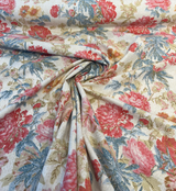 Daphne Tearose 100 Percent Cotton Duck Fabric - Floral Print, Pink Blue Beige Orange Brown, 54" Width (1 Yard)