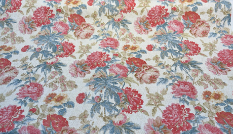 Daphne Tearose 100 Percent Cotton Duck Fabric - Floral Print, Pink Blue Beige Orange Brown, 54" Width (1 Yard)
