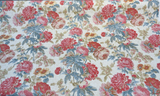 Daphne Tearose 100 Percent Cotton Duck Fabric - Floral Print, Pink Blue Beige Orange Brown, 54" Width (1 Yard)