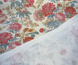 Daphne Tearose 100 Percent Cotton Duck Fabric - Floral Print, Pink Blue Beige Orange Brown, 54" Width (1 Yard)