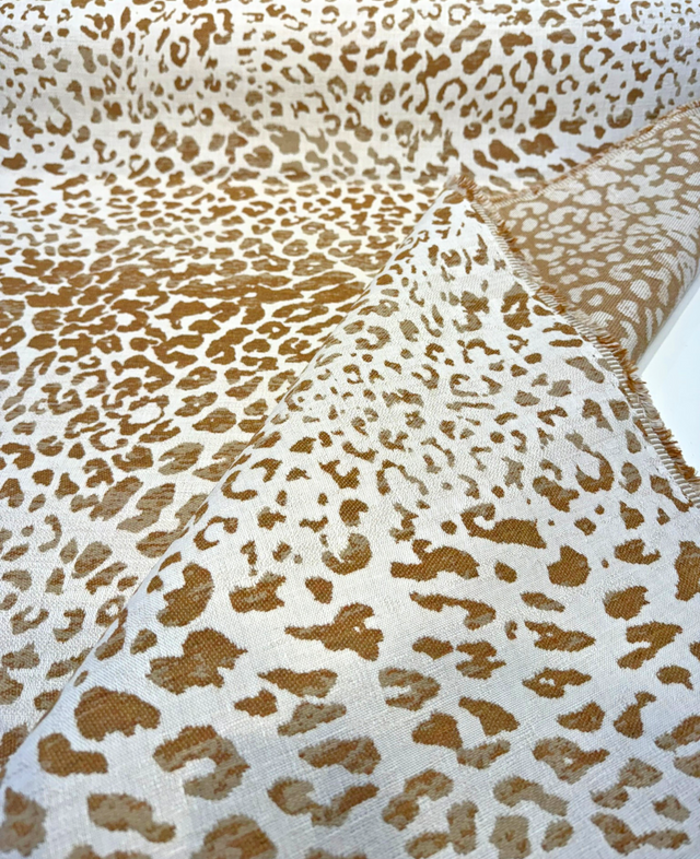 Sunbrella Instinct Toffee Leopard Acrylic Fabric - Beige, Brown, Tan Leopard Print, 54" Width (1 Yard)