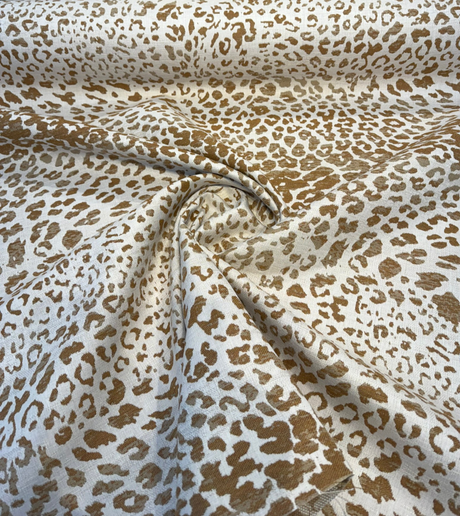 Sunbrella Instinct Toffee Leopard Acrylic Fabric - Beige, Brown, Tan Leopard Print, 54" Width (1 Yard)