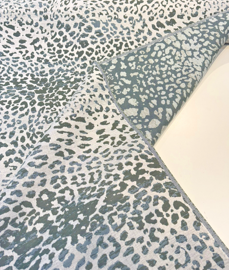 Sunbrella Instinct Willow Leopard Acrylic Fabric - Green, Blue-Gray, Off-White Leopard Print, 54" Width (1 Yard)