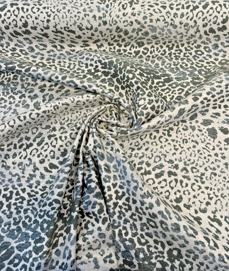 Sunbrella Instinct Willow Leopard Acrylic Fabric - Green, Blue-Gray, Off-White Leopard Print, 54" Width (1 Yard)