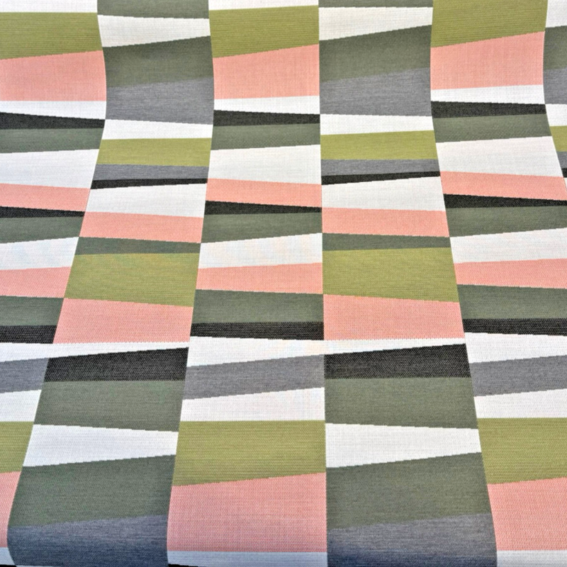 Sunbrella Patchwork Laurel Acrylic Fabric - Olive Green, Clay Pink, Gray, Cream Geometric Pattern, 54" Width (1 Yard)
