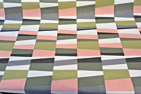 Sunbrella Patchwork Laurel Acrylic Fabric - Olive Green, Clay Pink, Gray, Cream Geometric Pattern, 54" Width (1 Yard)