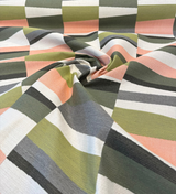 Sunbrella Patchwork Laurel Acrylic Fabric - Olive Green, Clay Pink, Gray, Cream Geometric Pattern, 54" Width (1 Yard)