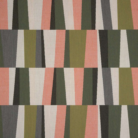 Sunbrella Patchwork Laurel Acrylic Fabric - Olive Green, Clay Pink, Gray, Cream Geometric Pattern, 54" Width (1 Yard)