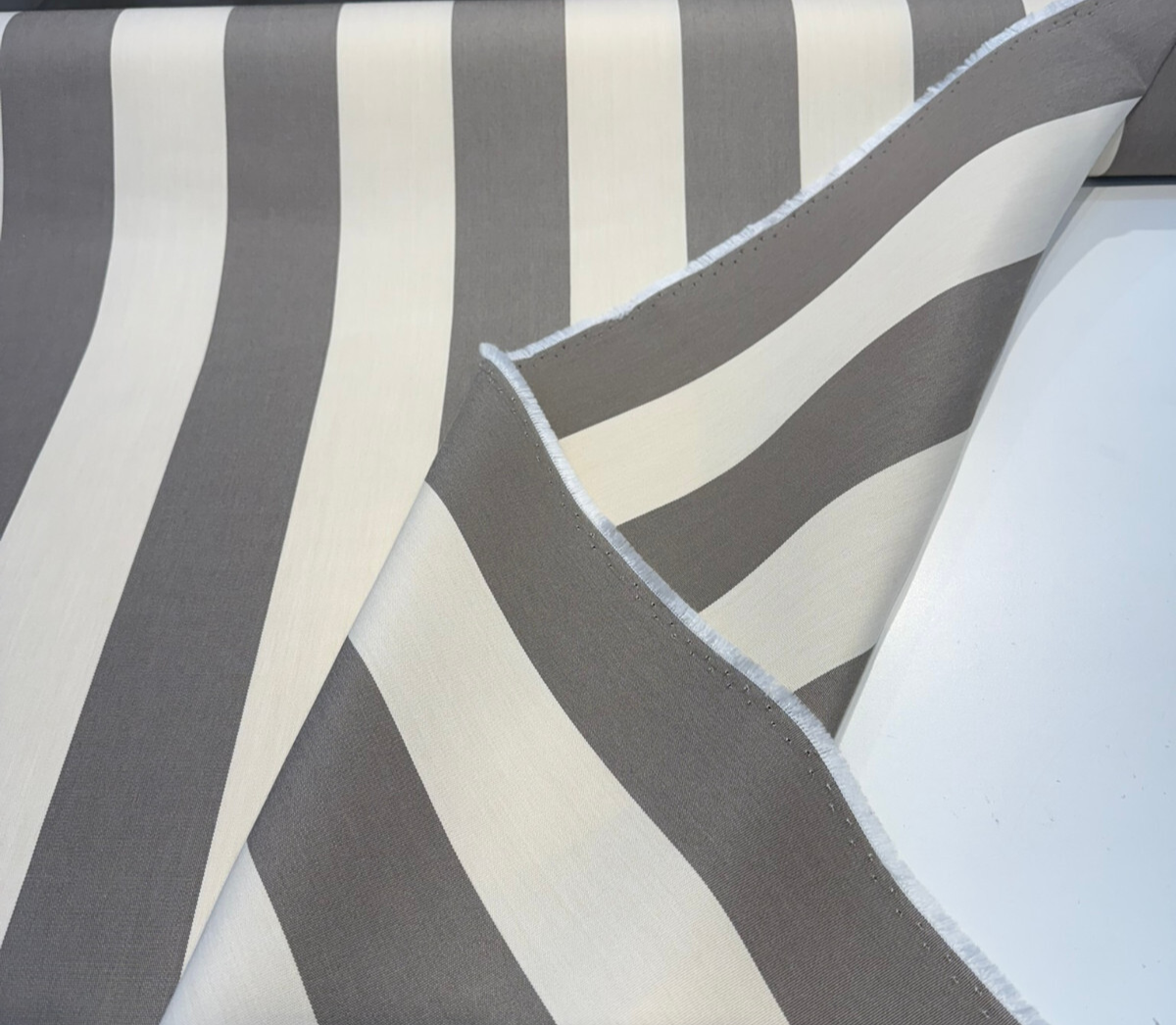 Sunbrella Townsend Taupe Acrylic Fabric - Taupe And Ivory Wide Stripe, 54" Width (1 Yard)